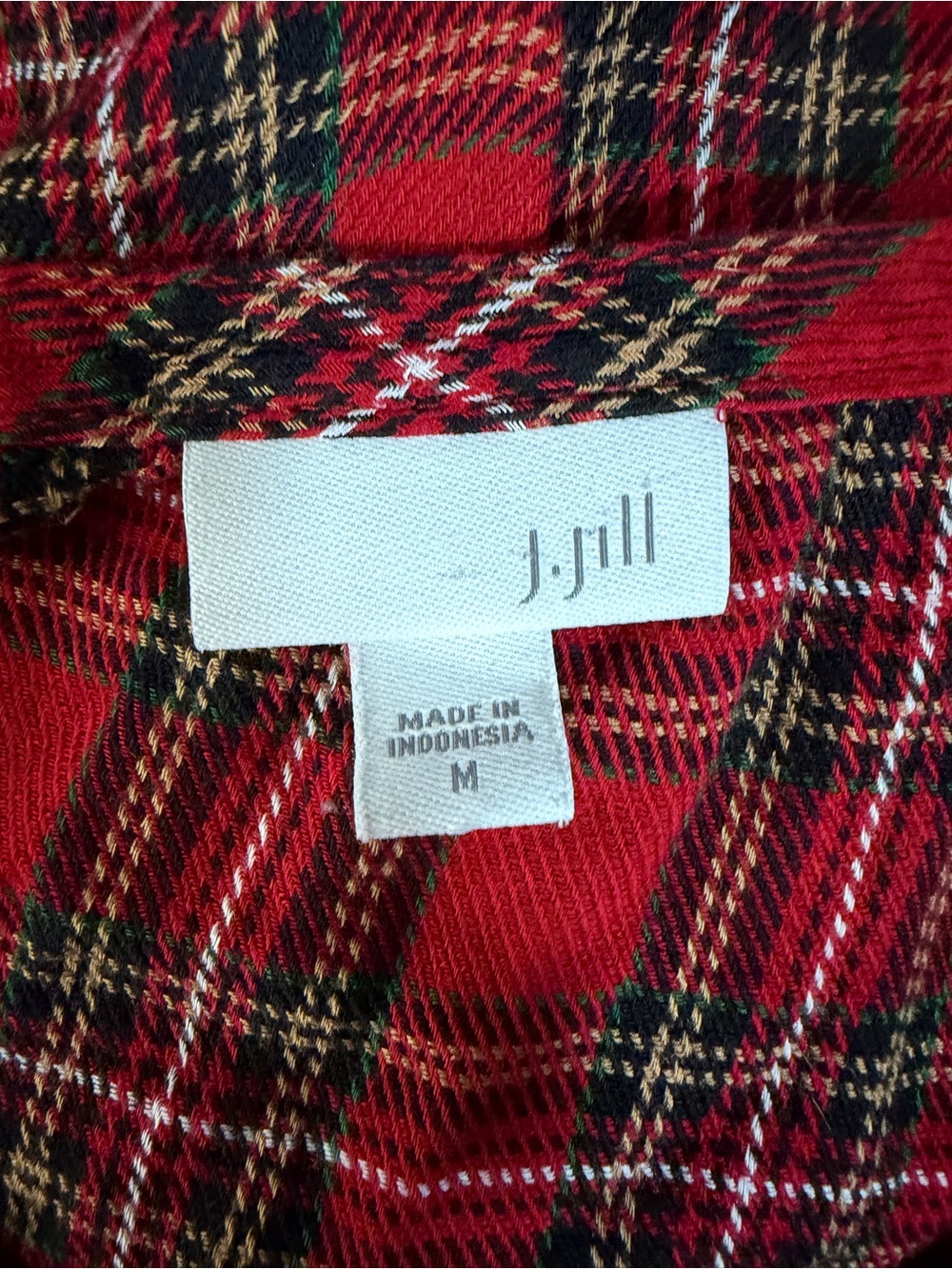 J.Jill Red Plaid Ruffle Hem Tunic Blouse Size M Cottagecore Holiday - Picture 8 of 10